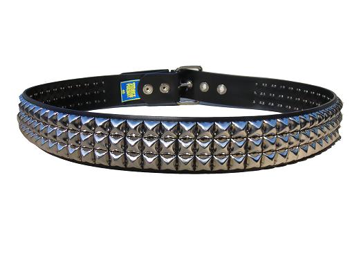 Pyramid Studded Nickel 3 row - (Non Leather)